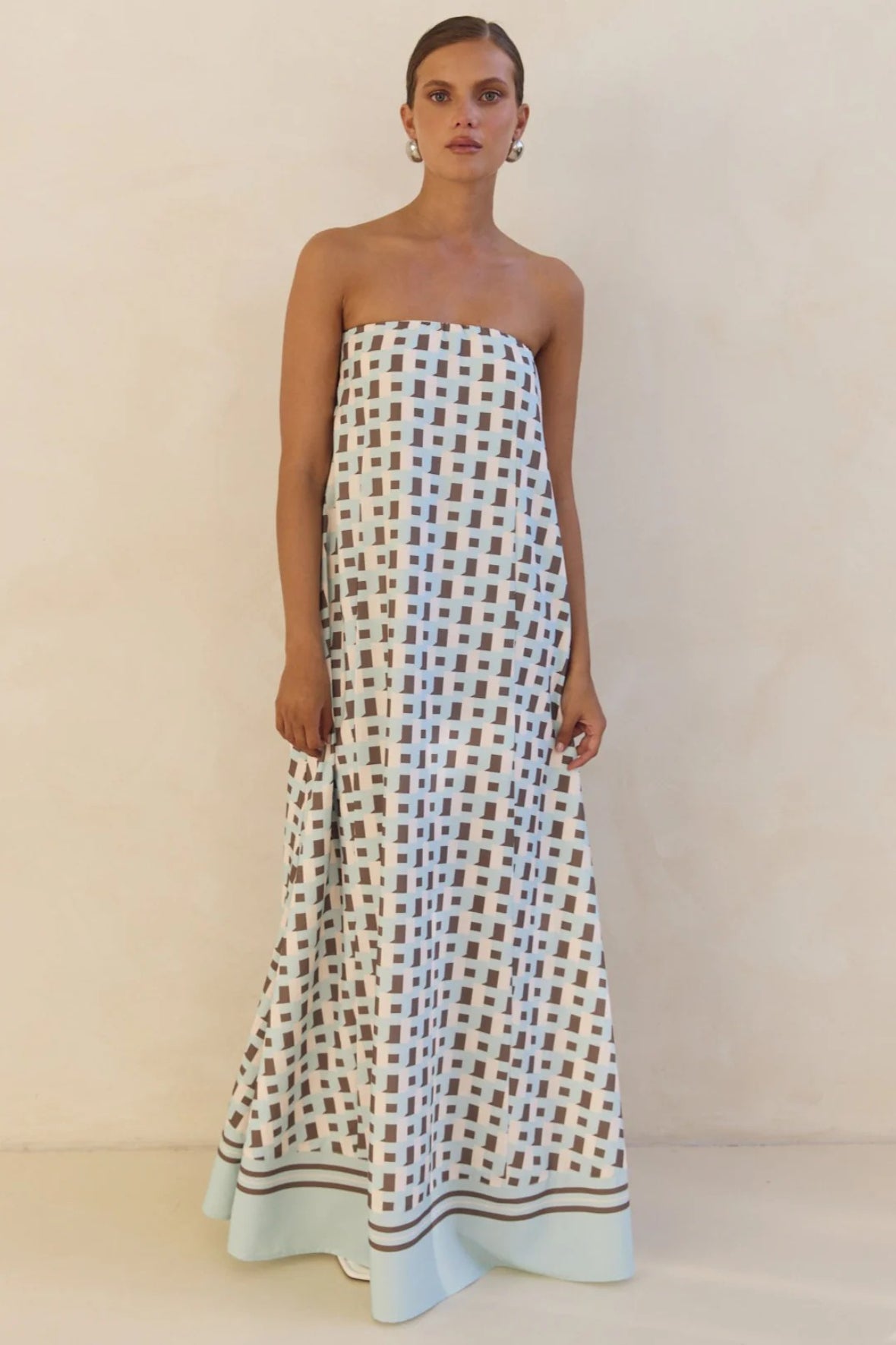 Strapless Contrast Band Hem A-Line Maxi Dress