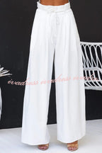Gette Linen Blend Slit Front Top and High Rise Knoted Pocket Wide Leg Pants Set