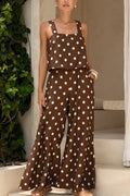 Polka Dot Print Loose Sleeveless Casual Wide-leg Jumpsuit