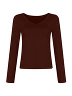 Solid V Neck Slim Long Sleeve Tee