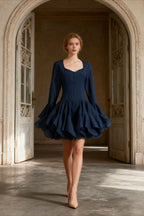 Square Neck Button Front Bell Sleeve Tiered Ruffle Cupcake Mini Dress