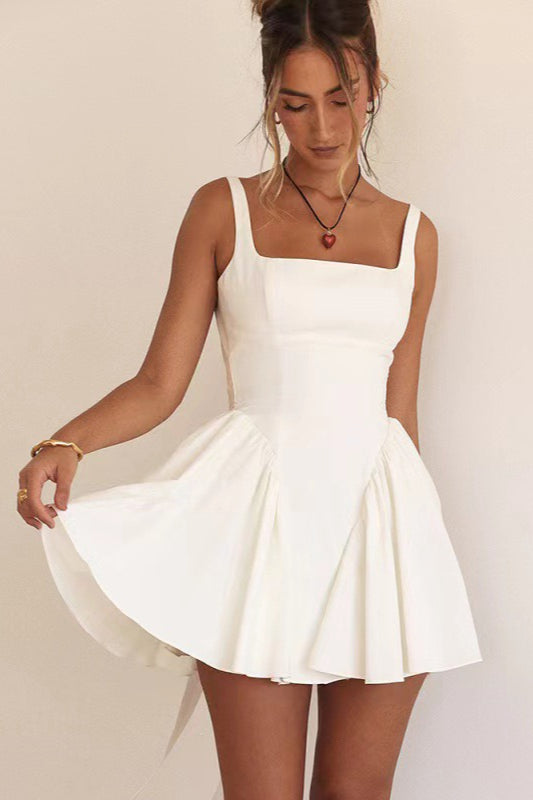 White Backless Bow Tie Dress