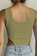 Sexy Slim U Neck High Slit Tank Bodysuit