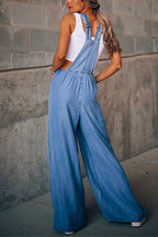 Pocketed Wide Leg Baggy Denim Overalls