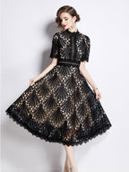 Crocheted Embroidered Lace Midi Dress