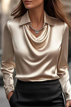 Solid Color Lapel Long Sleeve Casual Top
