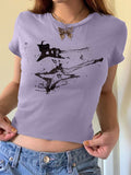 Vintage Brown Guitar Print Short Sleeve Tee