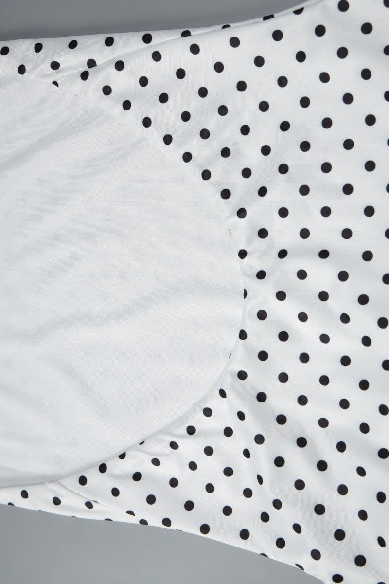 White Cowl Neck Halter Polka Dot Asymmetrical Hem Midi Dress