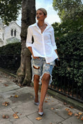 Fashion Holes Ripped Straight Denim Shorts Summer Streetwear Knee Length Women Shorts High Waist Casual Jean