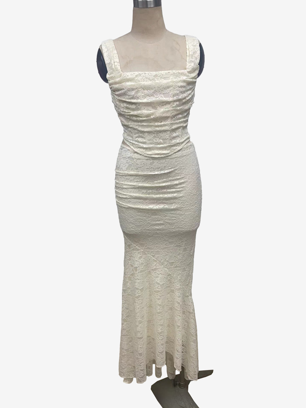 Lace Two Piece Set Square Neck Crop Top And Mermaid Maxi Skirt For Women 2026