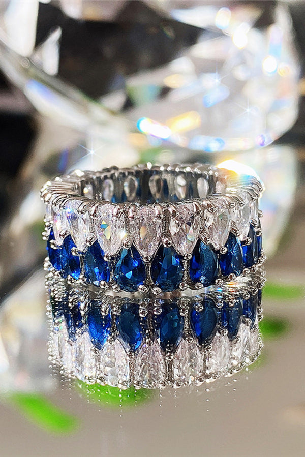 Light Luxury Double Row Drop Zircon Ring