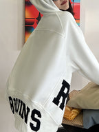 Letter Print Kangaroo Pocket Oversized Hoodie