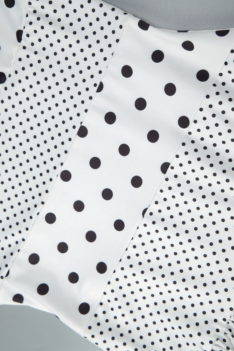 Sweetheart Halter Knot Bodice Mixed Scale Polka Dot Maxi Dress