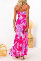 Sleeveless Adjustable Straps Floral Print Maxi Dress