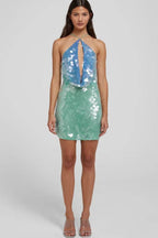 Sequin Halter Keyhole Cut Out Backless Bodycon Mini Dress