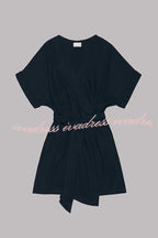 Breezy Retreat Cotton Linen Blend Pocketed Belt Kimono Mini Dress