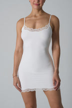 Scalloped Lace Trim Scoop Neck Spaghetti Strap Bodycon Mini Dress