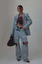 Graffiti Distressed Loose Straight Leg Jeans
