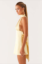 Deep V Backless Ribbon Dress