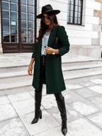 Solid Color Lapel Mid-length Button Wool Coat
