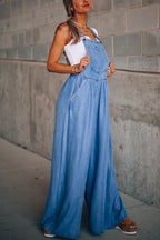 Pocketed Wide Leg Baggy Denim Overalls