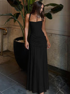 Solid Color Sleeveless Long Bodycon Dress With Back Tie Design