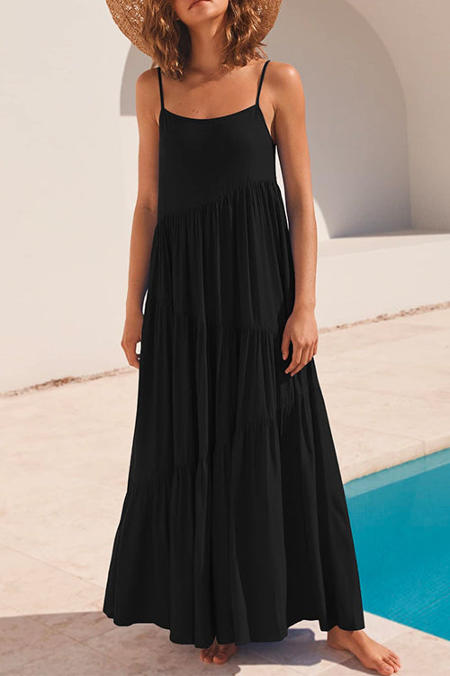 Adjustable Straps Tiered Maxi Beach Dress