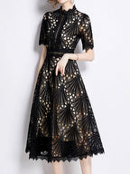 Crocheted Embroidered Lace Midi Dress