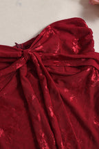 Red Jacquard Mesh Strapless Dress
