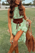 Romantic Drama Chiffon Wavy Ruffles Halter Irregular A-line Top