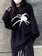 Plush Spider Print Baggy Sweater