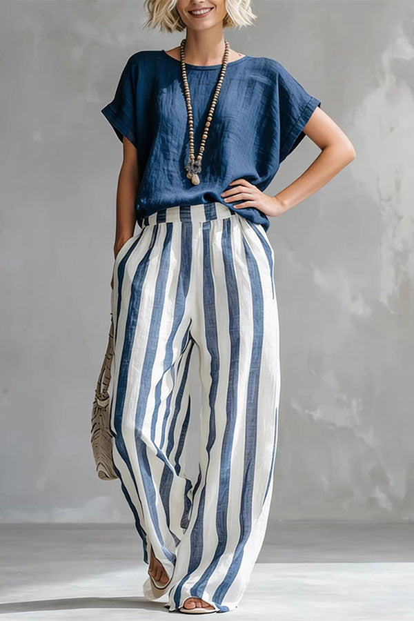 Capri Stripe Two-Piece Linen Top & Pants Se