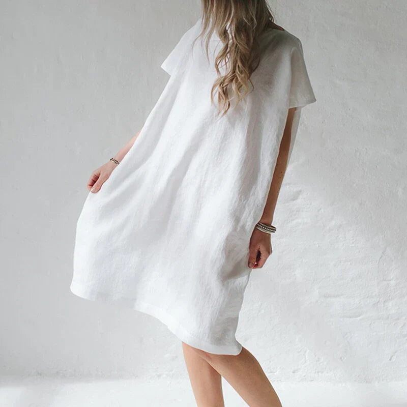 Casual Cocoon Round Neck  short-sleeved solid Color Dress
