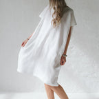 Casual Cocoon Round Neck  short-sleeved solid Color Dress