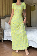 Short Sleeve U Neck Back Strap Floral Dress