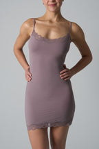 Scalloped Lace Trim Scoop Neck Spaghetti Strap Bodycon Mini Dress