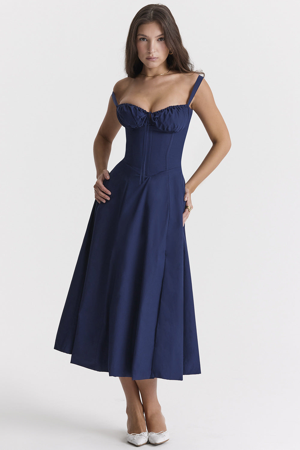 Juniper Aesthetic Women's Spring Summer Strap Vintage Tight Corset Midi Dress Boutique Collection