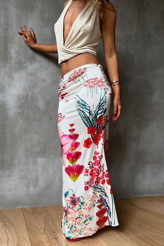 Printed High-Waist Bodycon Skirt