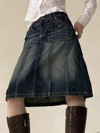 Distressed Washed Slim Straight A Line Denim skirt