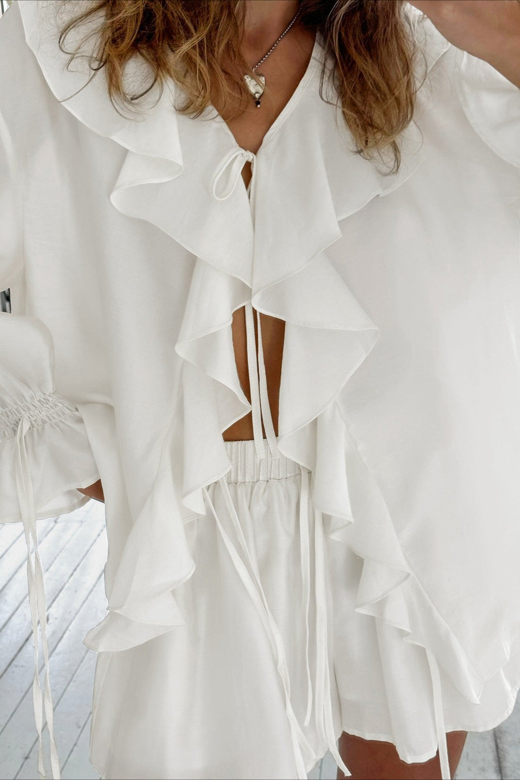 V Neck Relaxed Ruffle Blouse