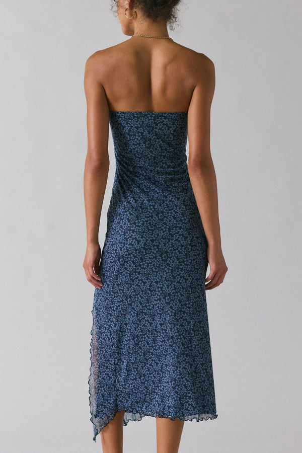 Mesh Tie-dye Slit Strapless Maxi Dress