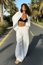 Cotton Long Sleeve Button Down Shirt Pants Set