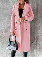 Long Sleeves, Lapel, Solid Color, Double-breasted, Slim Fit Coats