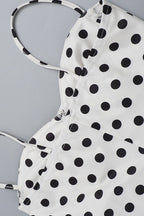 White Spaghetti Strap Sweetheart Neck Polka Dot Ruffle Hem Midi Dress