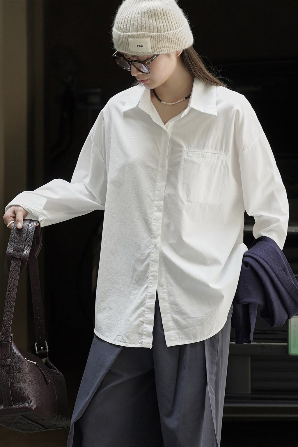 Knit Shawl Two-Piece Shirt Blouse