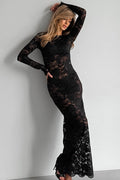 Floral Lace Long Sleeve Crew Neck Mermaid Maxi Gown