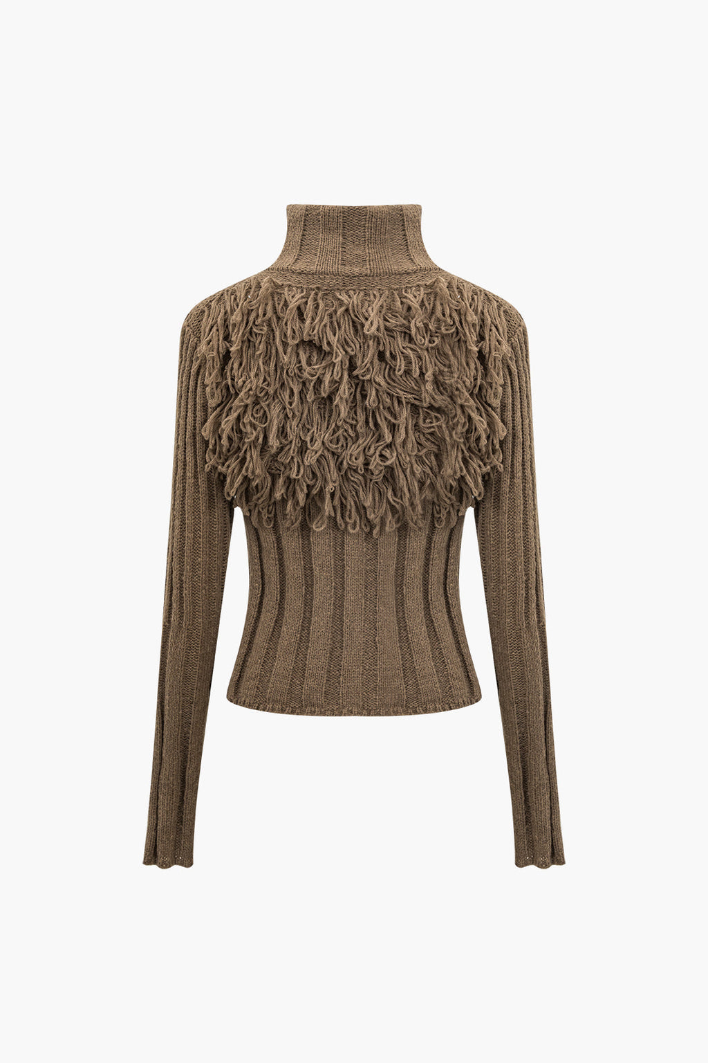 Solid Sweater Fringe Zipper Long-Sleeve Top