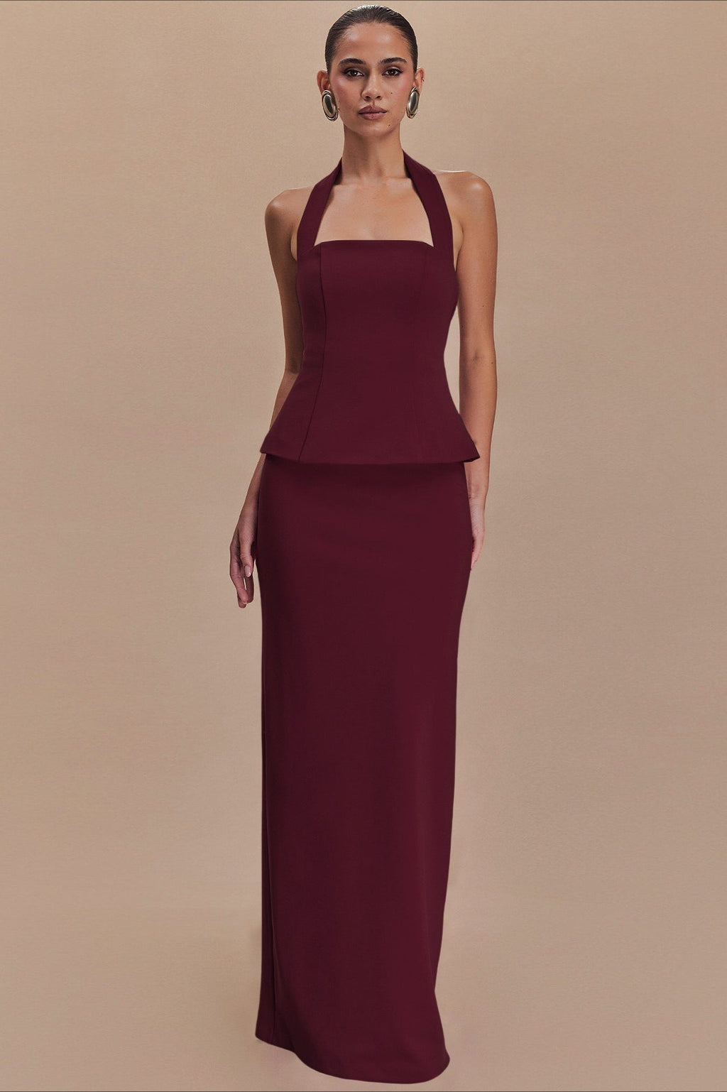 Halter Backless Maxi With Side Slit Dress