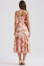 pink peony print cotton midi sundress