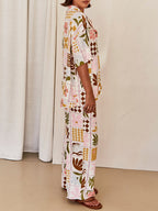 Pink Unique Print Elastic Waist Pocketed Wide Leg Pants